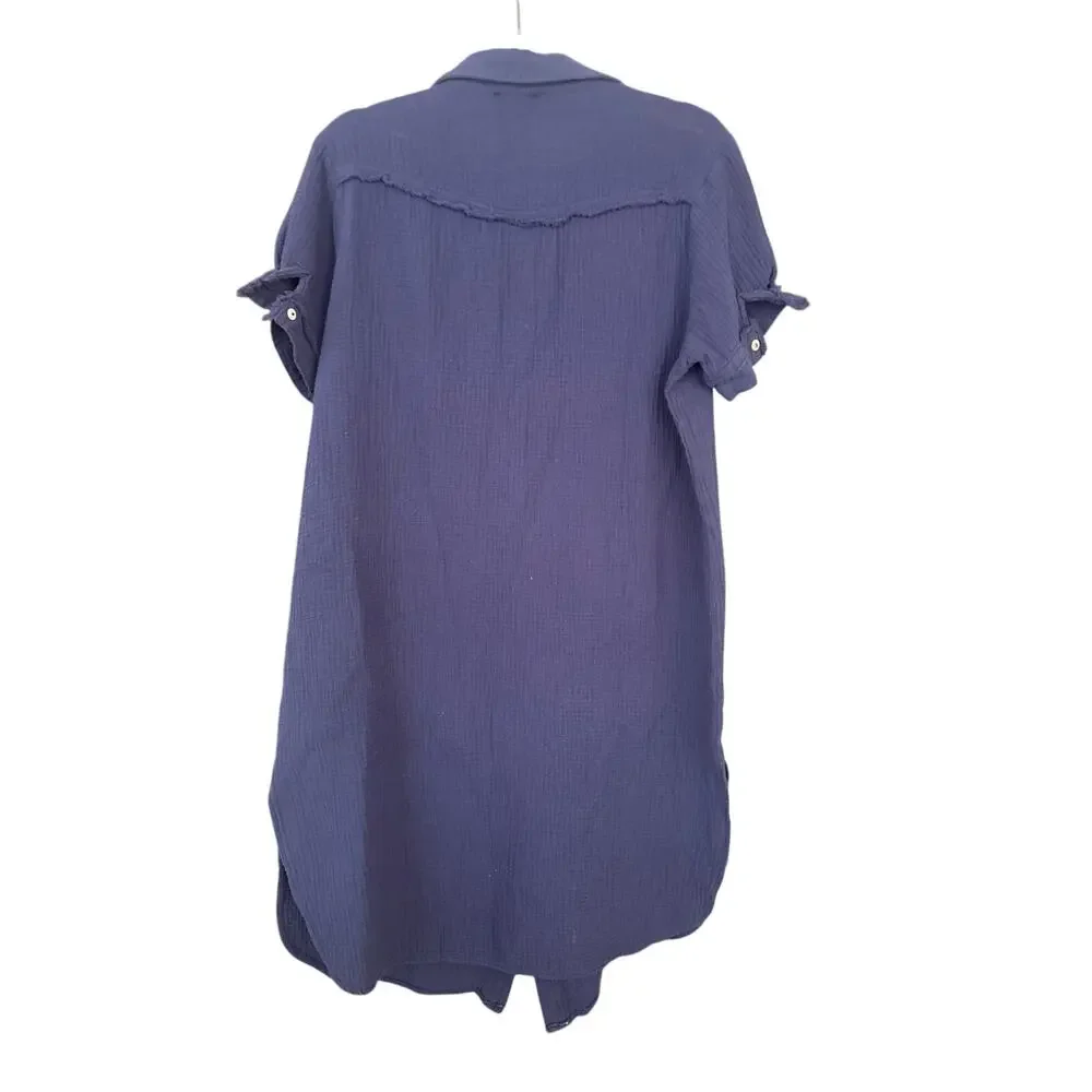 Umgee Shirt Dress Crinkle Fabric M Raw Edges Short Sleeve